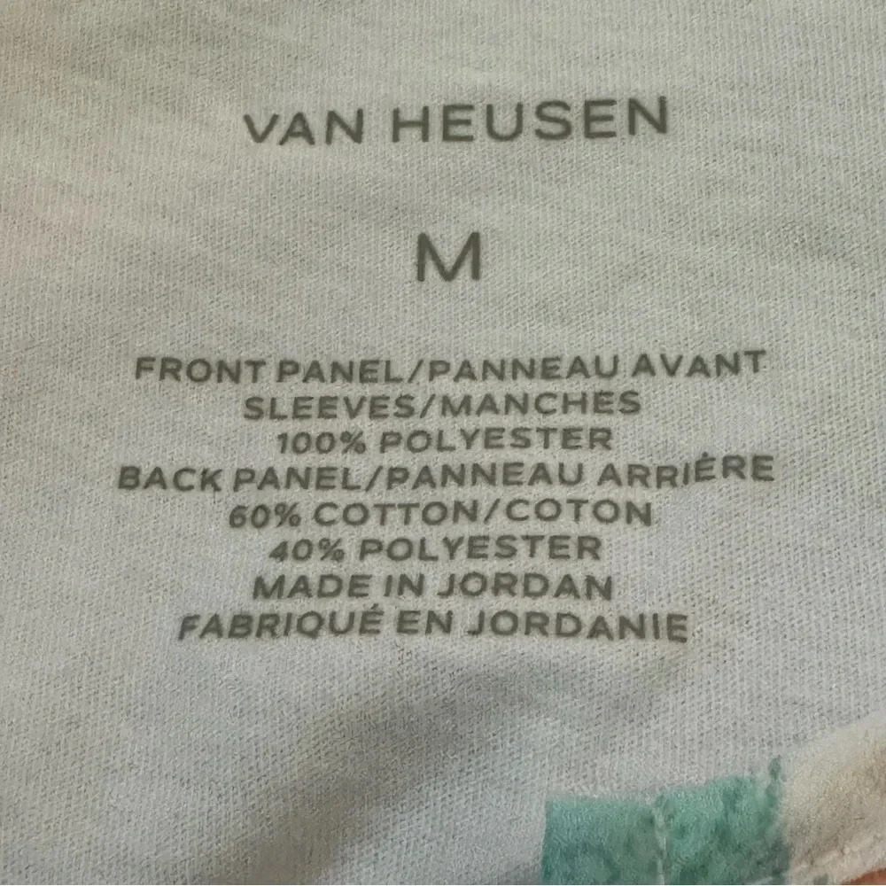 Van Heusen M Medium Shirt Top Blue Geometric Short Sleeve Split Round Neck - Picture 5 of 7
